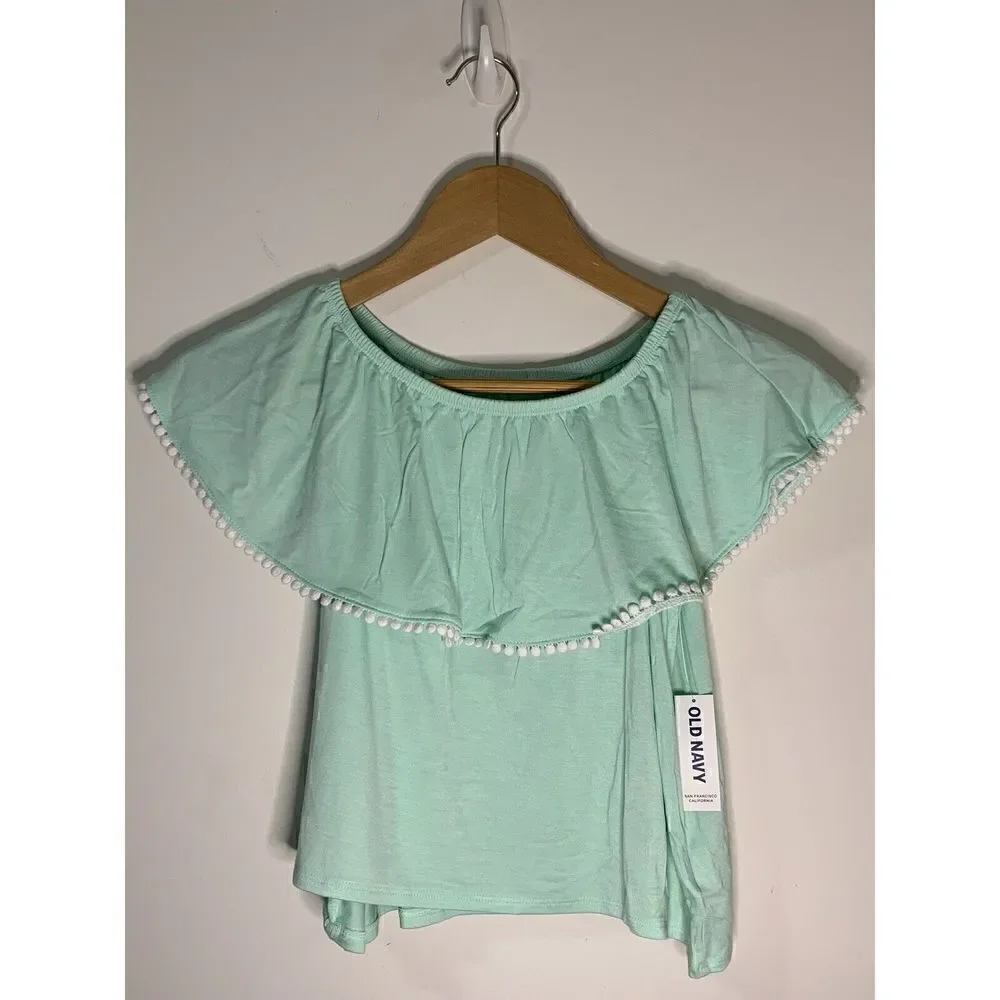 Girls Old Navy Mint Green Off the Shoulder Short Sleeve Blouse Top Size M 8